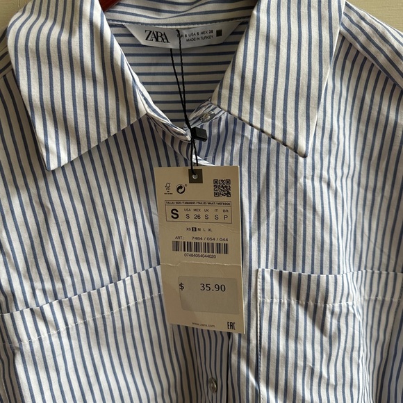 Zara Blue & White Pinstripe Long Sleeve Button Up Shirt NWT Size Small - Picture 3 of 4
